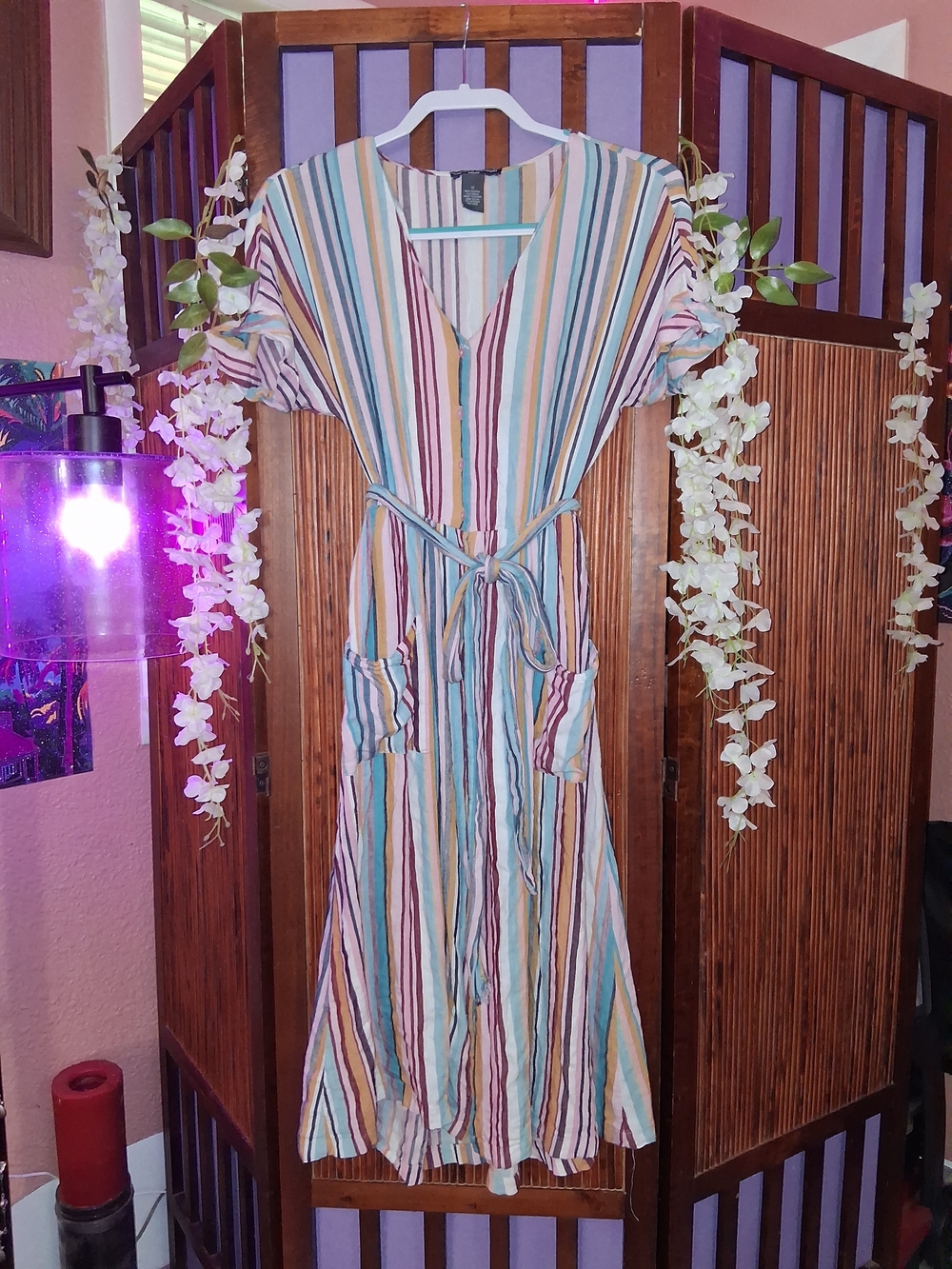 Chelsea & Theodore Multi-Stripe Button-Front Maxi Dress